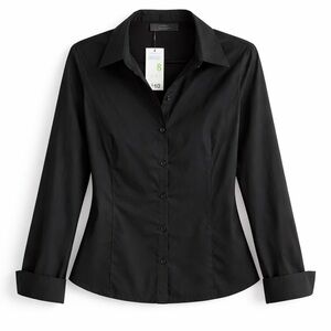 Primark Black Cotton Blend Button Down Shirt Size 8 NWT Classic Work Blouse